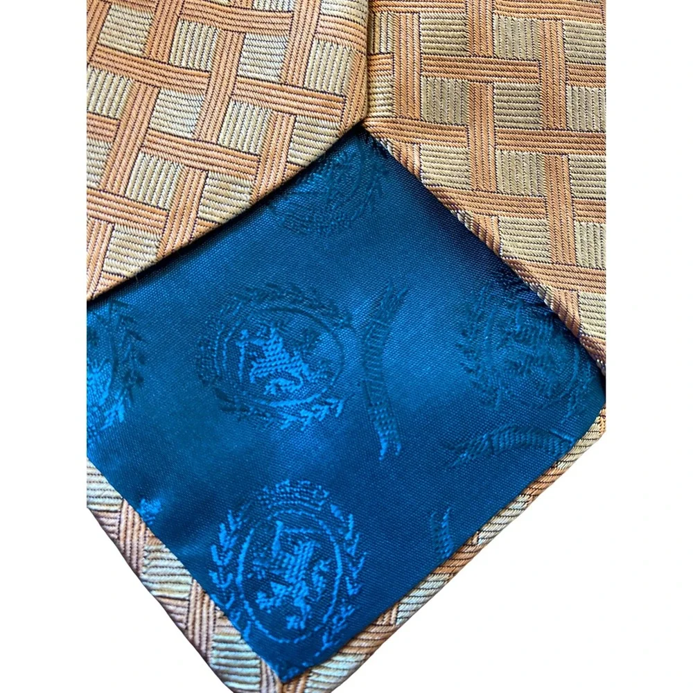 Tommy Hilfiger Mens Gold‎ Yellow Geometric Pattern 100% Silk Necktie